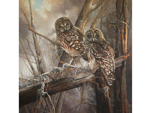Impression sur alupanel, reproduction haut de gamme de l’œuvre originale de Monique Benoit peintre animalière et naturaliste, galerie d’art, Centre Monique et Gisèle Benoit, Sainte-Anne-des-Monts, Gaspésie, art animalier, musée, exposition, peintures, cadres. Oiseaux, scène d'automne.